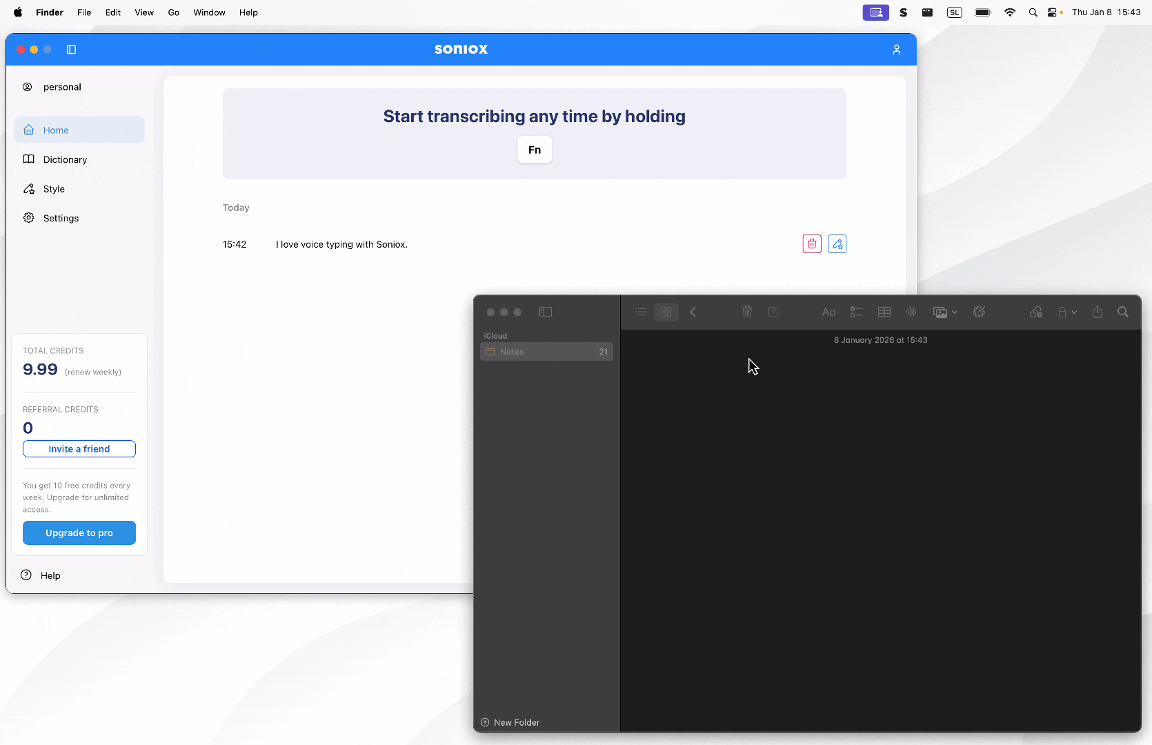 Voice typing example