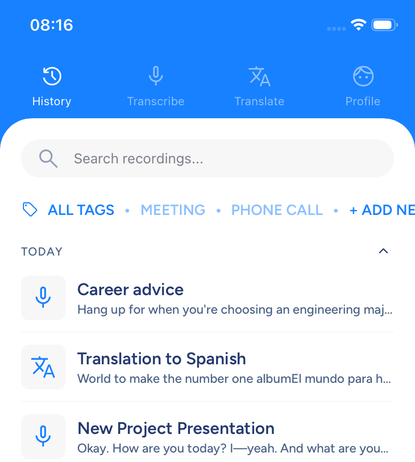 Soniox app recording management